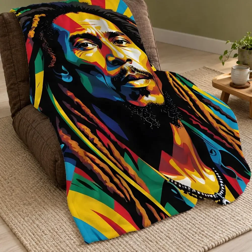Reggae Singer B-Bob Marley Throw Double Sided Flannel Throw Blanket Soft Warm Washable Home Decor