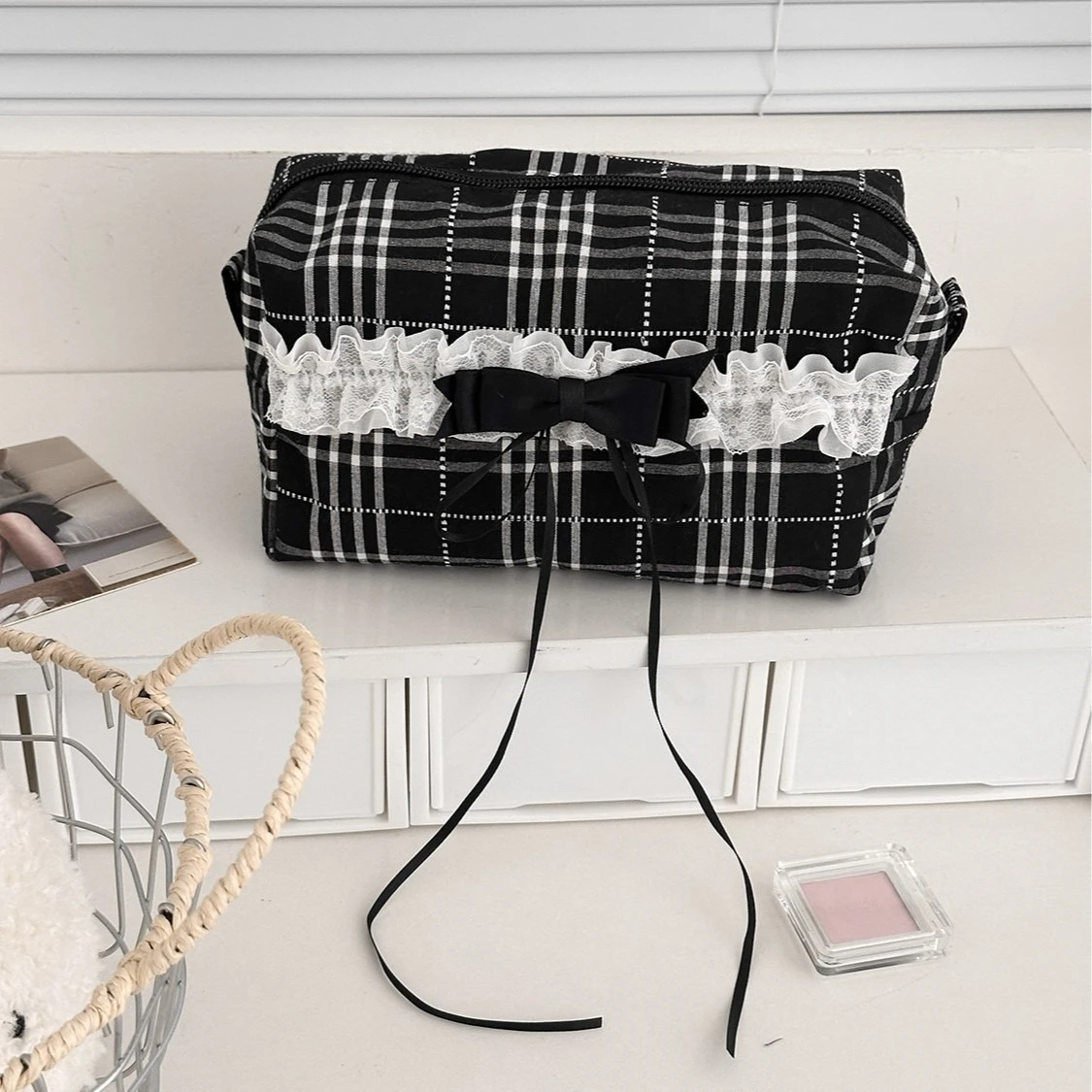Nette Spitze Bogen frauen Leinwand Kosmetik Taschen Tragbare Damen Kupplung Geldbörse Lippenstift Make-Up Fall Mode Weibliche Lagerung Tasche – Detail 5