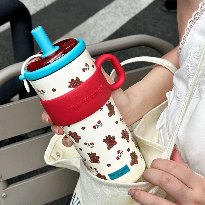 زجاجة مياه معزولة من الفولاذ المقاوم للصدأ 304 بسعة كبيرة مع شفاطة بتصميم لطيف مضاد للسقوط كوب حراري عالي الجمالي