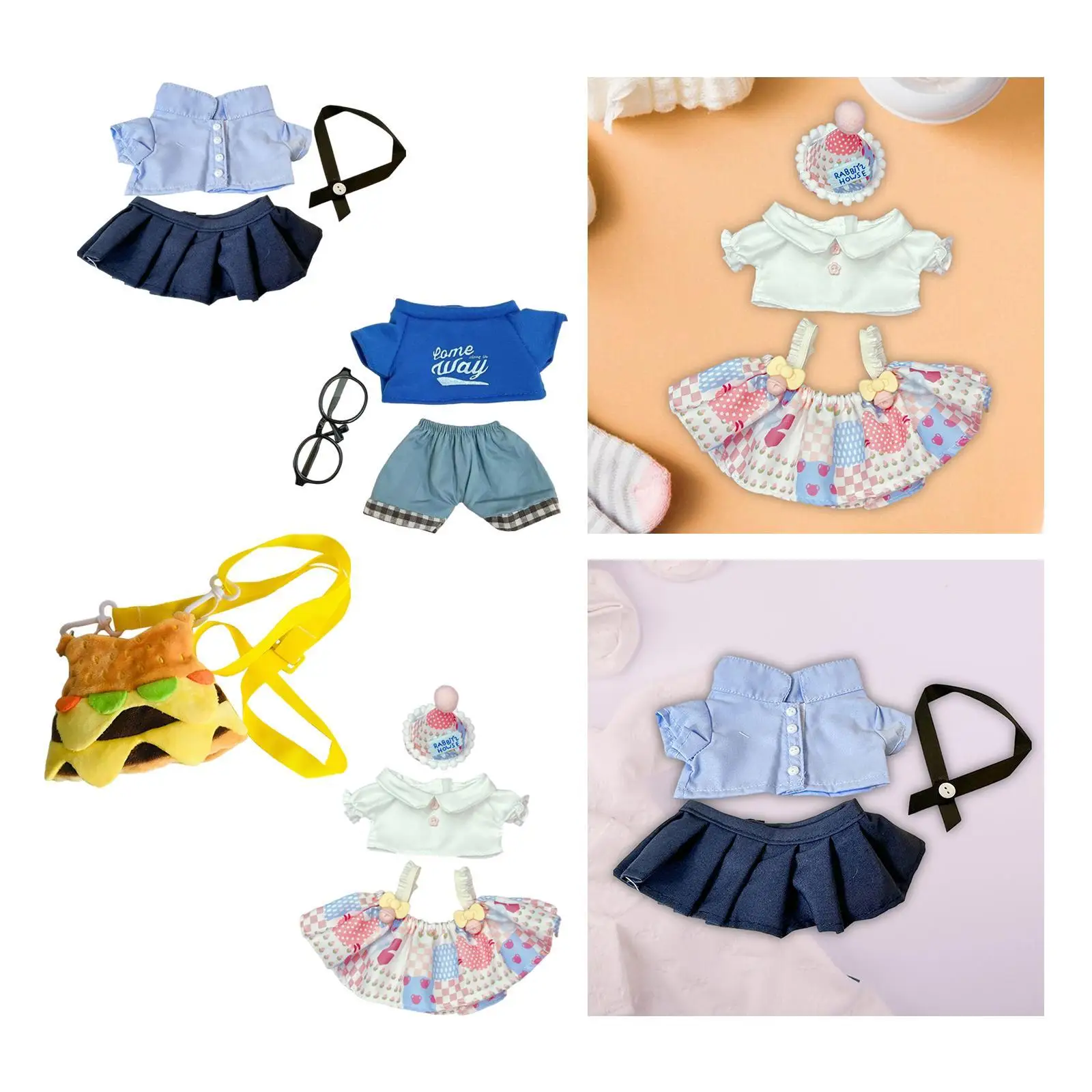 Plüsch-Puppenkleidung für 20 cm, bequem, Kostüme, Foto-Requisiten, DIY-Plüschpuppen-Zubehör, zum Anziehen von Stofftieren, niedliche Kleidung