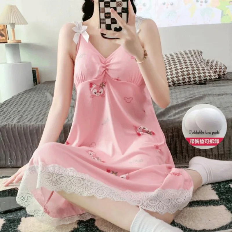 Anime Cartoon Lotso Cinnamoroll Kuromi Melody Pajamas Women Sleepwear Pink Blue Sexy Halter Dress Cute Loose-fitting Loungewear