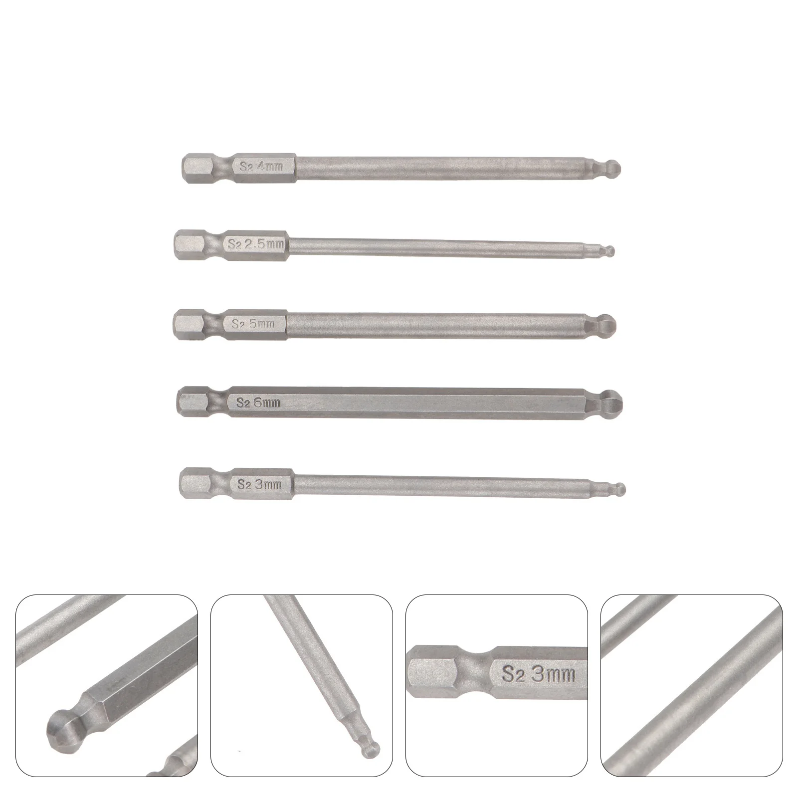 Jeu d'embouts de tournevis à extrémité sphérique magnétique en acier, tête hexagonale 2.5mm 3Mm 4Mm 5Mm 6Mm, embouts de tournevis de haute précision 100Mm de longueur 5 pièces