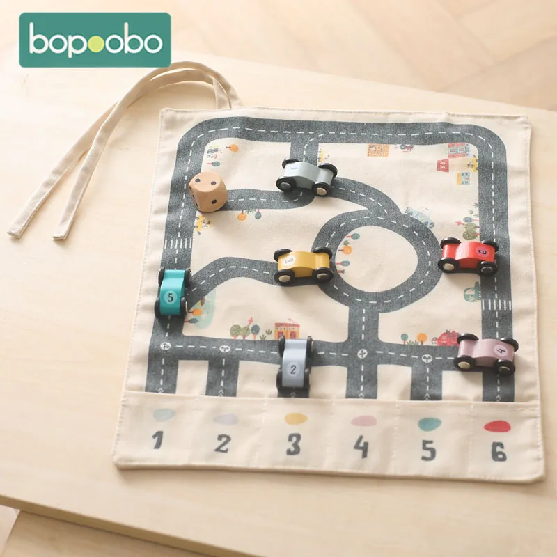 Juguetes Montessori de 35x31CM para bebé, mapa de tráfico y carretera, juego de tapete de escritorio de lona, coche de madera, interacción entre padres e hijos, regalo educativo para chico