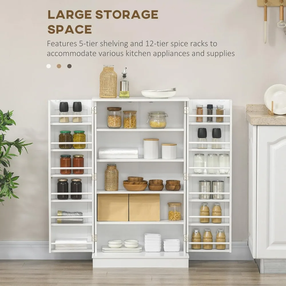 Lemari Penyimpanan Dapur 41", Lemari Dapur Berdiri Bebas dengan 12 Rak Pintu, Pintu Ganda, Rak 5 Tingkat yang Dapat Disesuaikan