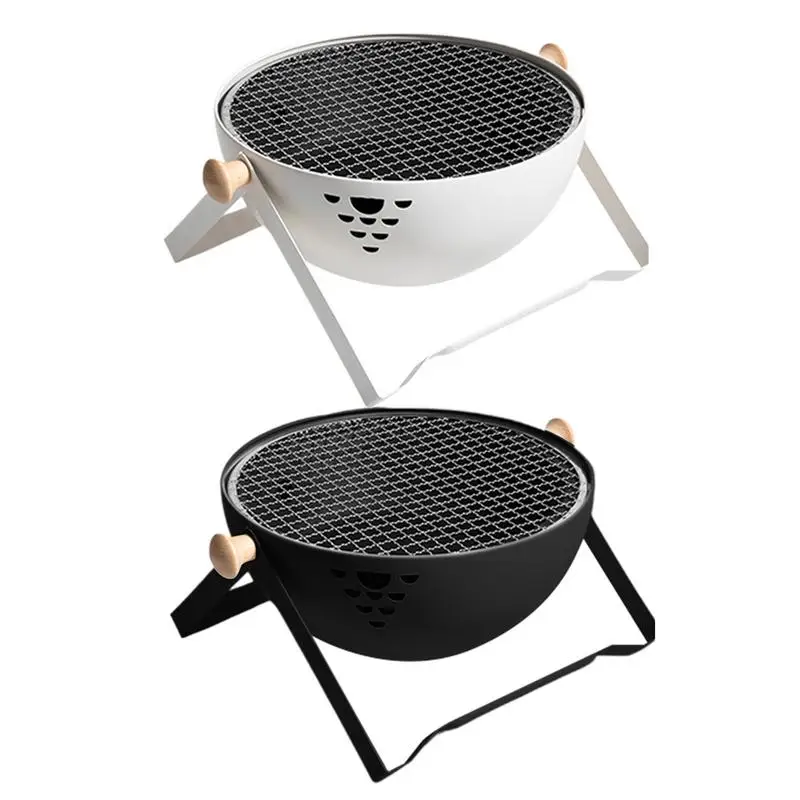 

Portable Camping Charcoal BBQ Grill Round Folding Barbecue Grill With Stand Picnic Tea Making Charcoal Stove BBQ Oven For Camp