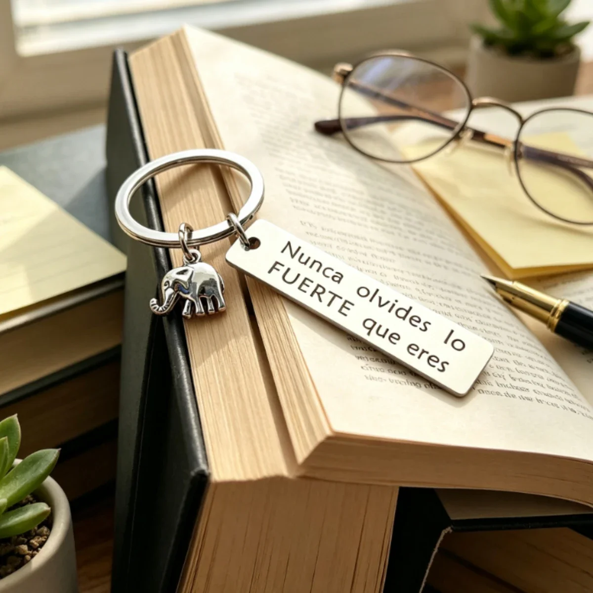 Clip de clé pour sac avec affirmation positive et message espagnol : Nunca Olvides Lo Fuerte Que Eres, Décoration de clé de voiture, Encouragement, Petit cadeau