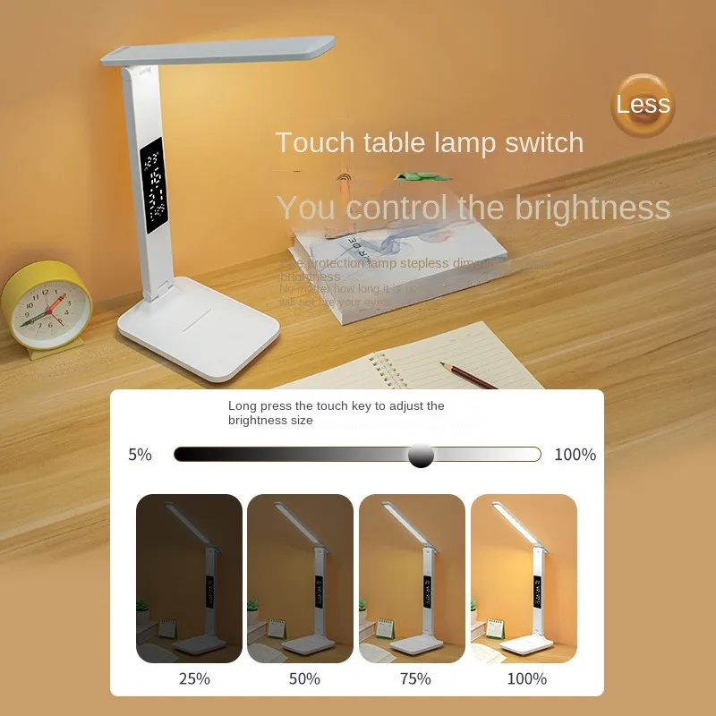 Table Lamp Rechargeable touch dimming color adjustment Led Clock Dispaly Reading Lights charging USB Children Desk Lamp