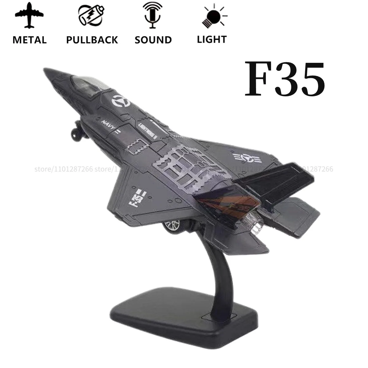 1:50 F22 B2 F35 Fighter Aircraft Toy, Pullback & Go with Light Sound, Metal Diecast Plane Model Scale Replica Kid Boy Baby Gift