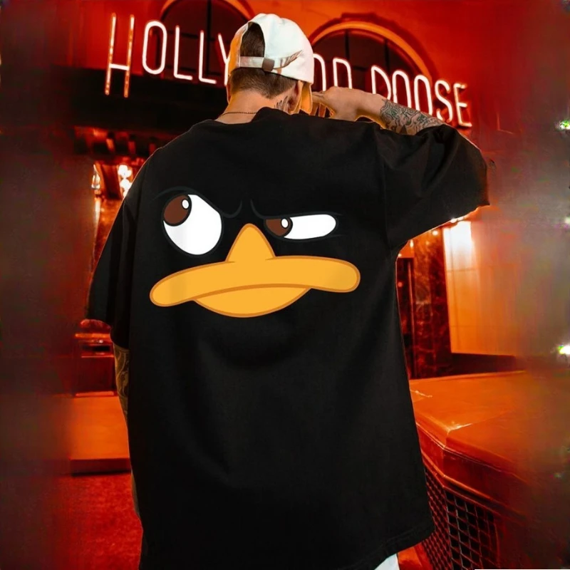 8XL Loose Fitting Fashionable American Vintage Duck Expression Print T-shirt With Round Neck Men Versatile Couple Outfit image 5