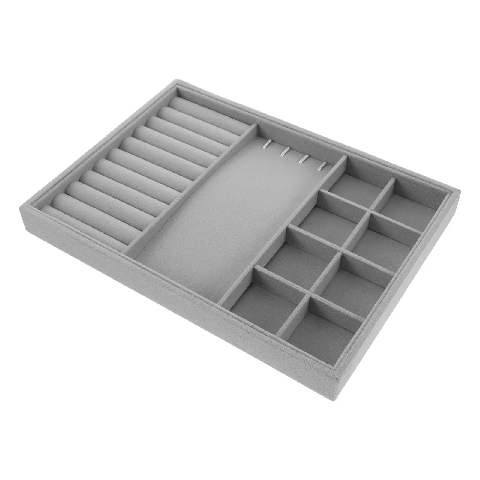 

Large Grey Jewelry Box Organizer for Rings Earrings Necklaces Bracelets Watches Storage Display Stand Drawer Insert Tray