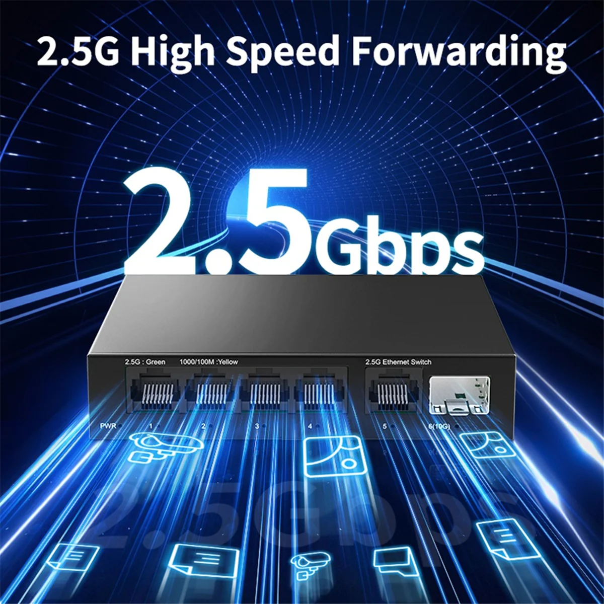 BVBV 2.5G Switch 5 Port 2500Mbps Network Switch with 10G SFP+ Auto MDI/MDIX Plug and Play Unmanaged Ethernet Switch EU PLUG