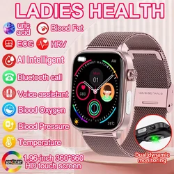 Reloj inteligente de grado médico para mujer, pulsera con control del ritmo cardíaco, ECG + PPG + HRV, microexamen de azúcar en sangre, grasa, ácido úrico, BT, llamadas