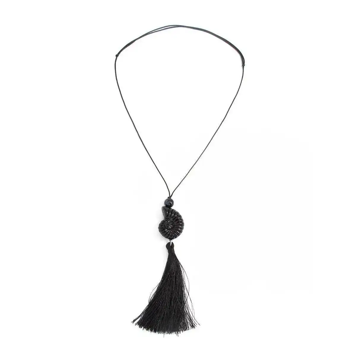Ingemark Ethno-Stil Acryl-Muschel Lange Anhänger-Halskette für Damen Vintage Wachsfaden-Seil-Kette Quasten-Choker Sommer-Schmuck – Detail 8