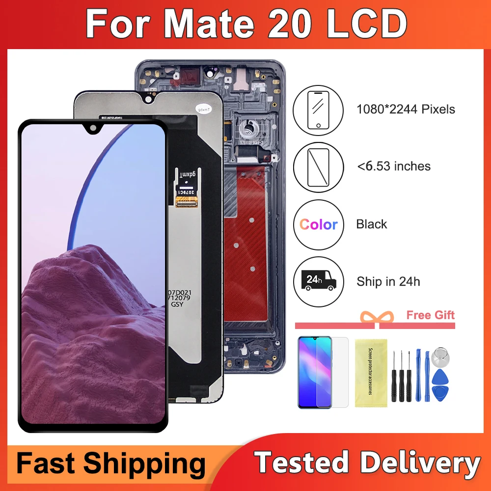 AMOLED LCD-Display, Touchscreen-Digitizer-Baugruppe für Huawei Mate 20, kompatibel mit den Modellen HMA-L29 L09 LX9 AL00 TL00