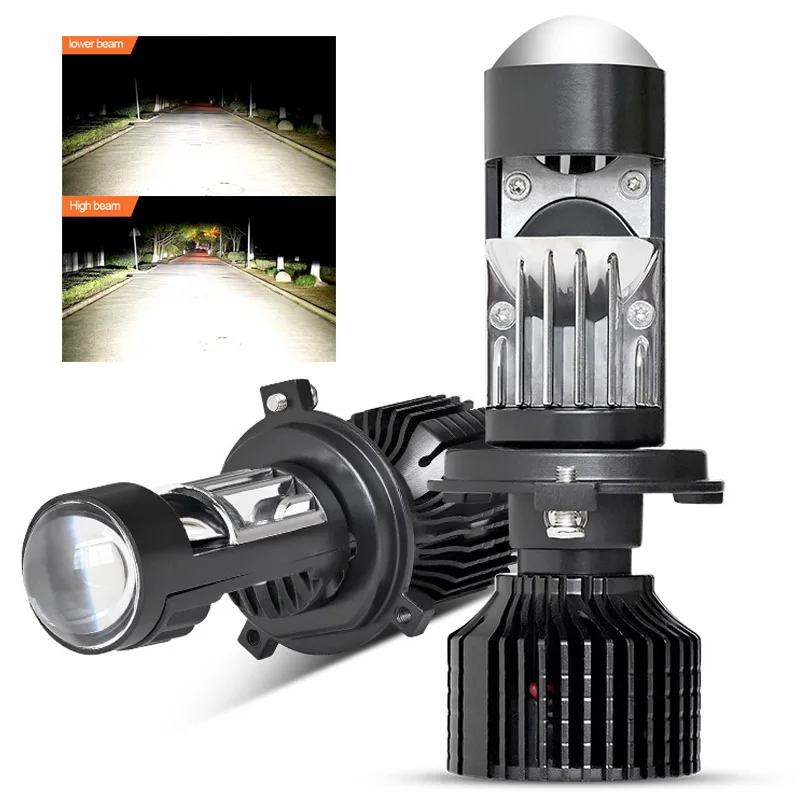 

2pc H4 Bi LED Projector Lens Auto Headlight Bulb Motorcycle Turbo Lamp Dual High Low Beam Plug&Play Super Bright Automobile Lamp
