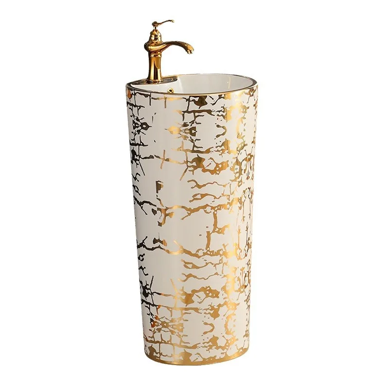 

One-piece column basin integrated floor-to-ceiling small apartment round color art washbasin light luxury washbasin simple wind