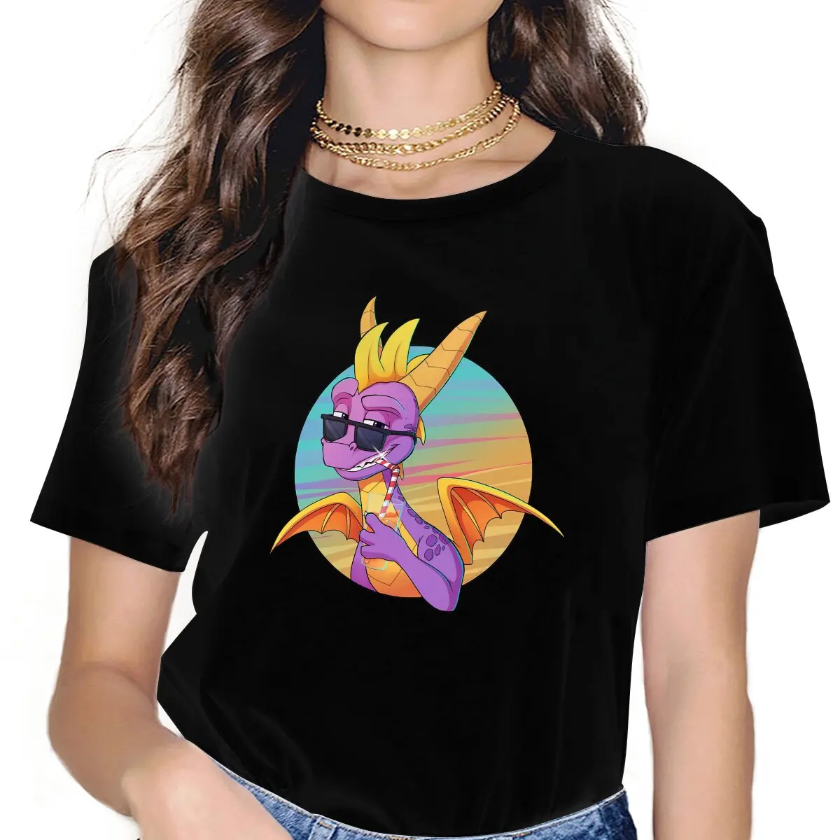 Summer Vibes Women T Shirt Spyro the Dragon Game Funny Tee Shirt Short Sleeve Crewneck T-Shirts Adult Clothing