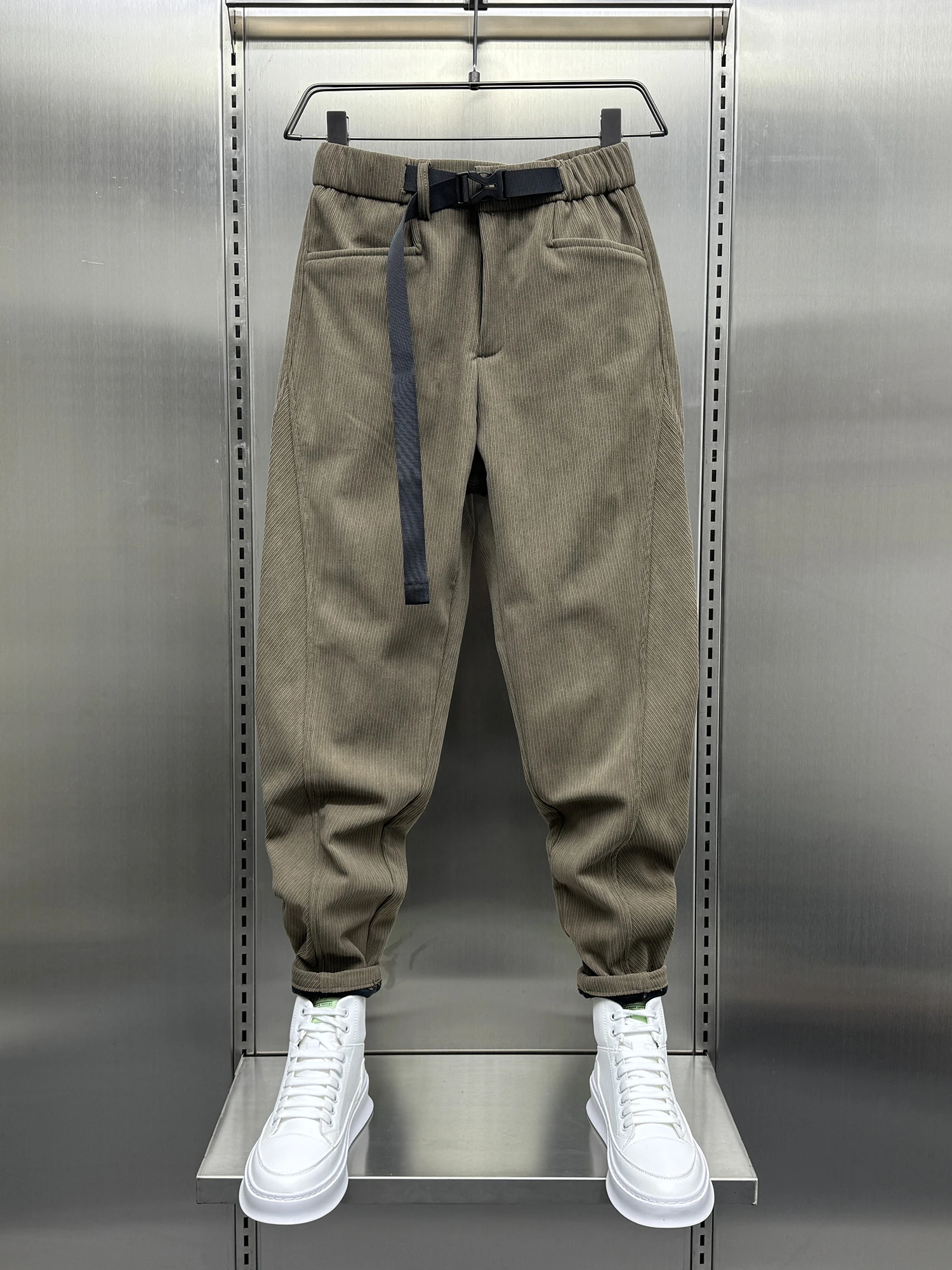 

Мужские вельветовые рабочие брюки Thiened Fce, осенне-зимние, в полоску, повседневные, с индивидуальным поясом, для спорта и отдыха