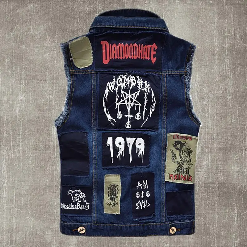 

Spring and Autumn Locomotive Denim Male Retro Slim Print Sleeveless