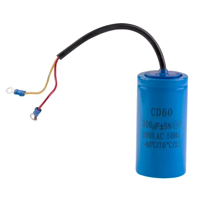 CD60 300uF 300V AC Starting Capacitor For Heavy Duty Electric Motor Air Compressor Red Yellow Two Wires