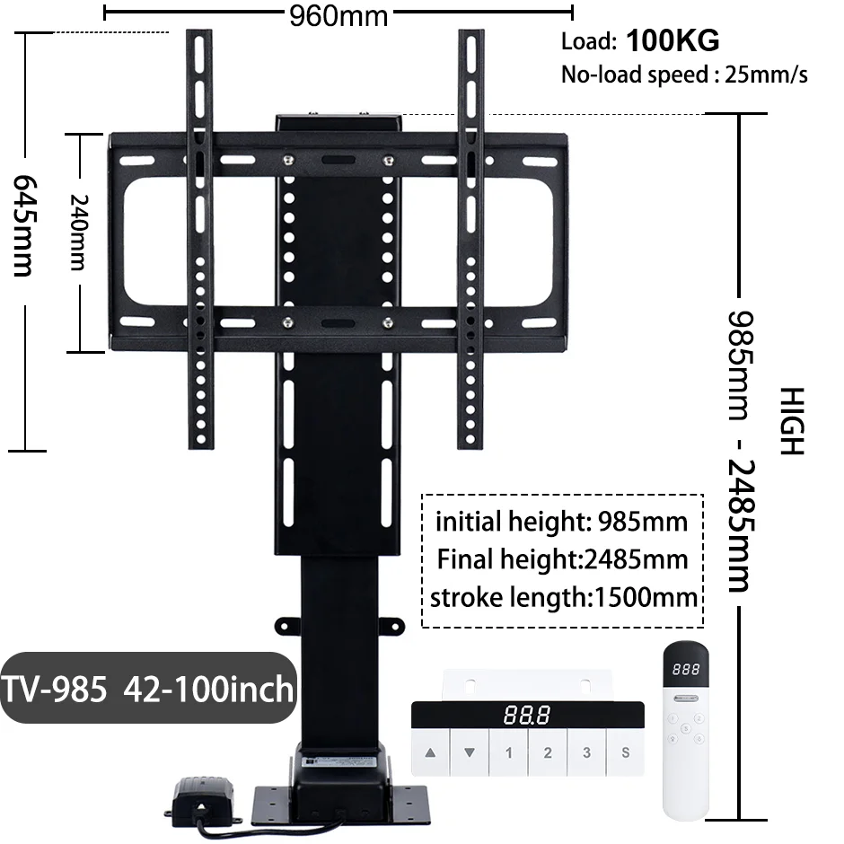 Imagem -05 - Altura Motorizada Ajustável tv Stand tv Bracket Wall Mount Controle Remoto Configuração de Memória tv Bracket 32 in 100 in