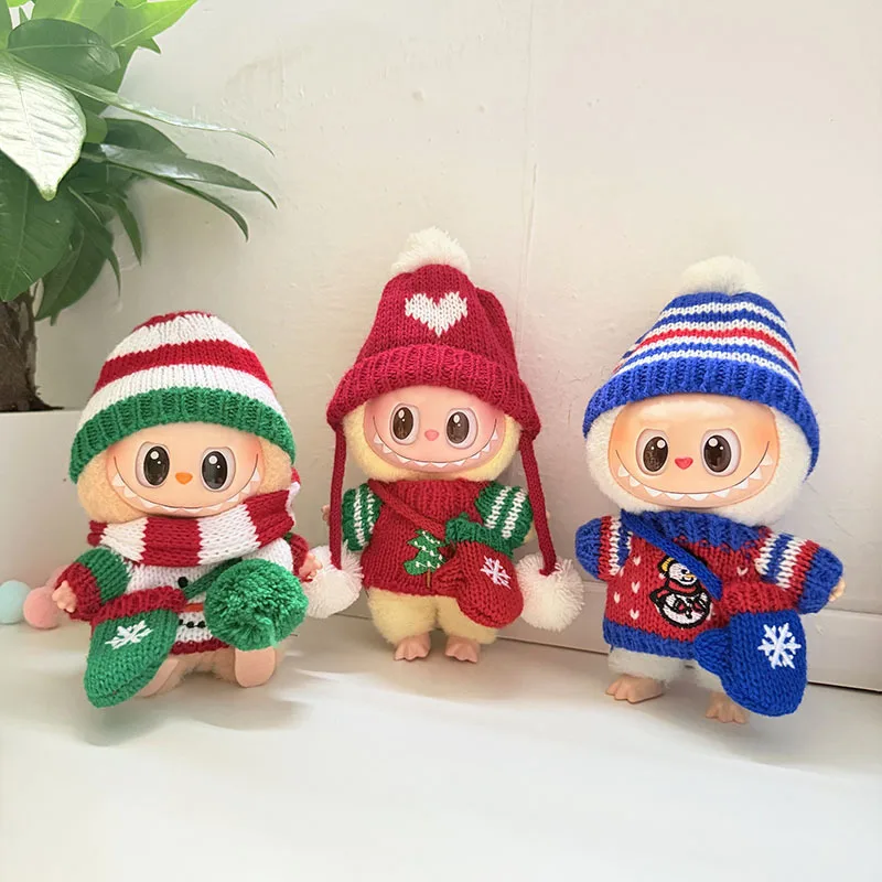Clothes For 15/17cm Labubu Dolls New Year/Christmas Festival Outfits Sweaters With Snowman/Christmas Tree/ Heart Patterns