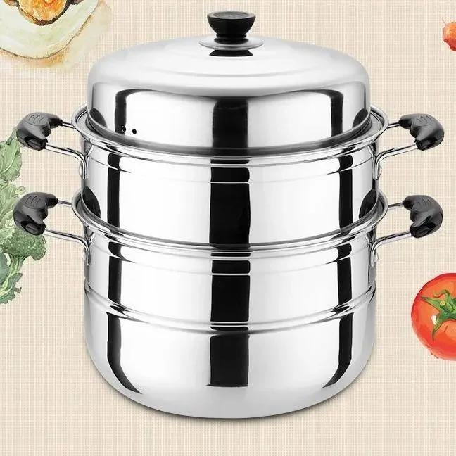 

Two-layer and Three-layer Thick Steam Soup Pot Multifunctional Large-capacity Cooking Pot for Household Stainless Steel Cooker