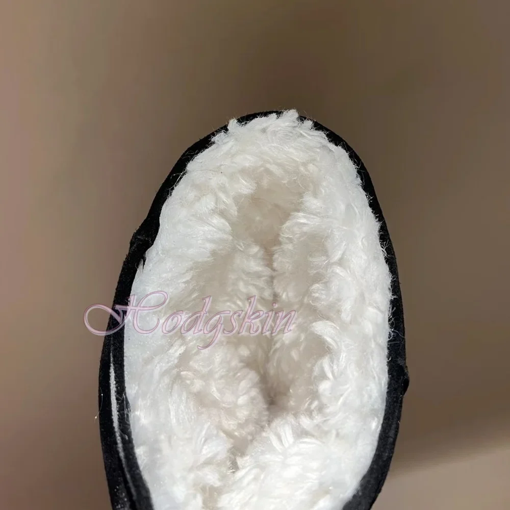 Big Head Winter Warm Boots Round Toe Solid Knee High Boots Women New Shoes Thick Sole Slip On Fur Suede Ladies Casual Long Boots