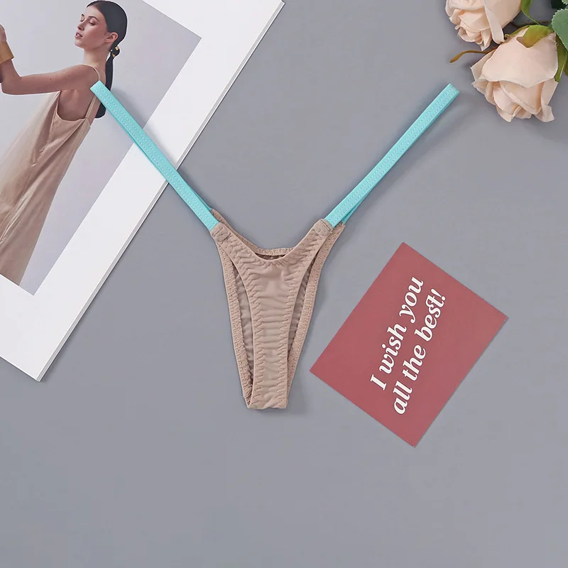 Damen T-Back Sexy 18 Fancy Damenunterwäsche Klassische T-Höschen Dünne Träger Niedriger Bund Mehrfarbige Nähte Elastische Dessous – Detail 6