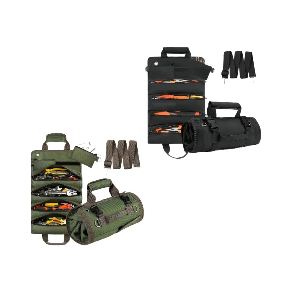 Portable Tool Storage Solution Roll-Up Tool Bag Hand Tool Set Multiple Pockets Design Compact Lightweight Build