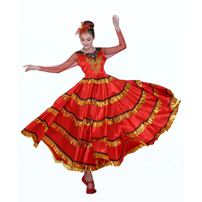 Vestido de Flamenco para mujer, faldas de danza del vientre de España, trajes de salón, danza gitana española, coro de flores, ropa puesta en escena