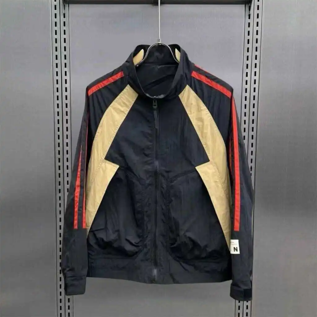 

Мужская повседневная рабочая одежда Jaet с воротником-стойкой в стиле пэчворк, модная ветрозащитная спортивная одежда Qui Dry, верхняя одежда Long Sve на молнии