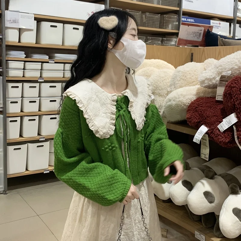 

een Knitted Sweater Women's Faion Autumn Winter ort Sle Long Sve Tie Dye Cardigan Sweet Sle Straight Tube Bubble...