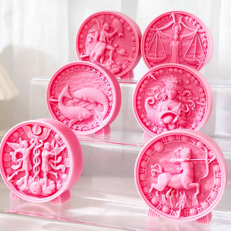 12 Constellation Relief Aromatherapy Candle Silicone Mold Valentine\'s Day Gift Constellation Mousse Cake Silicone Baking Mold