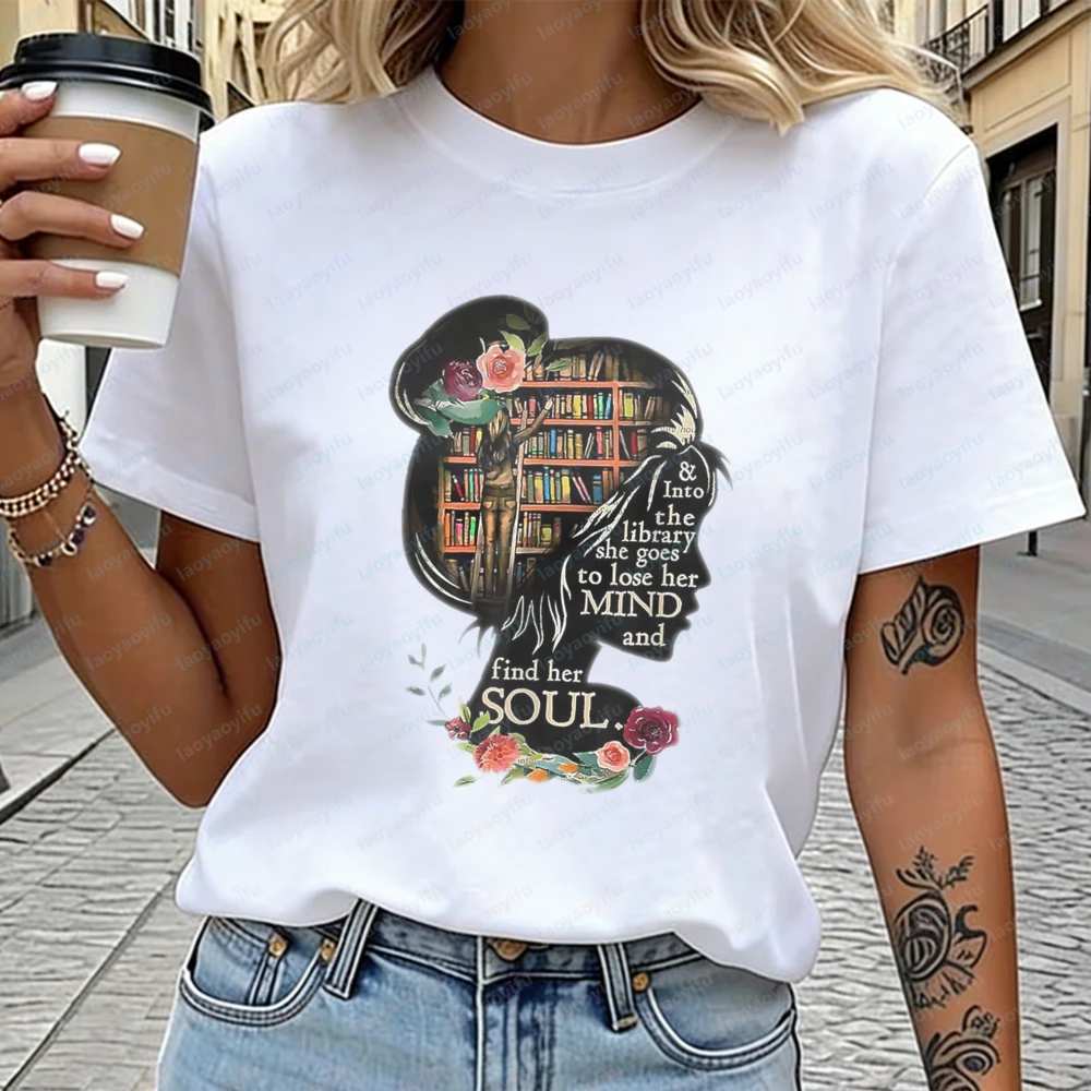 Book Reading Bookworm Book Lover Women Girls Librarian T-Shirt Harajuku Aesthetic Book Lover Tees Casual Retro Style Cotton Tops
