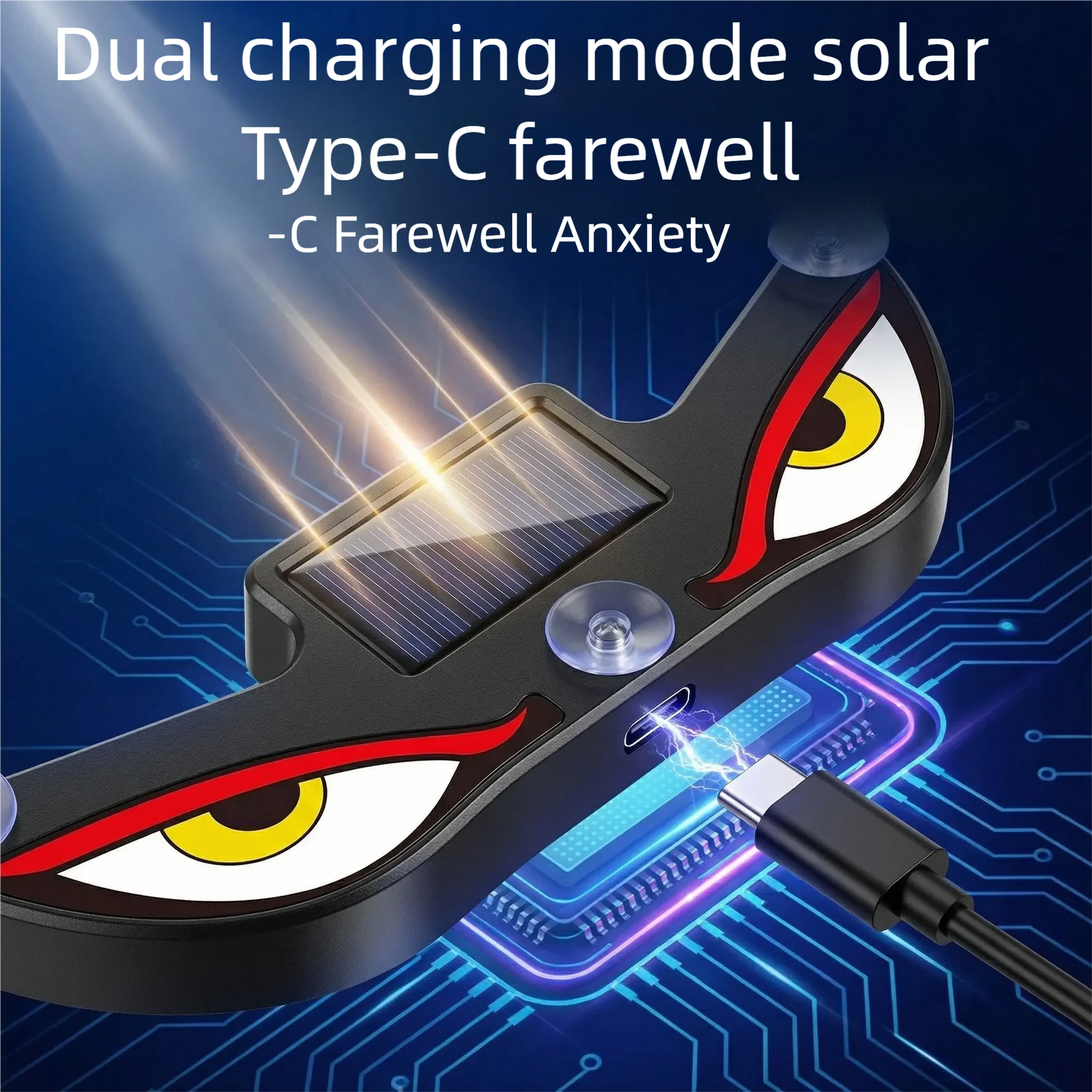 1Pc LED Dynamic Expression Neon Light, Car Truck Solar Devil Eye Light, Rear Window Anti-Rear-End Warning Light
