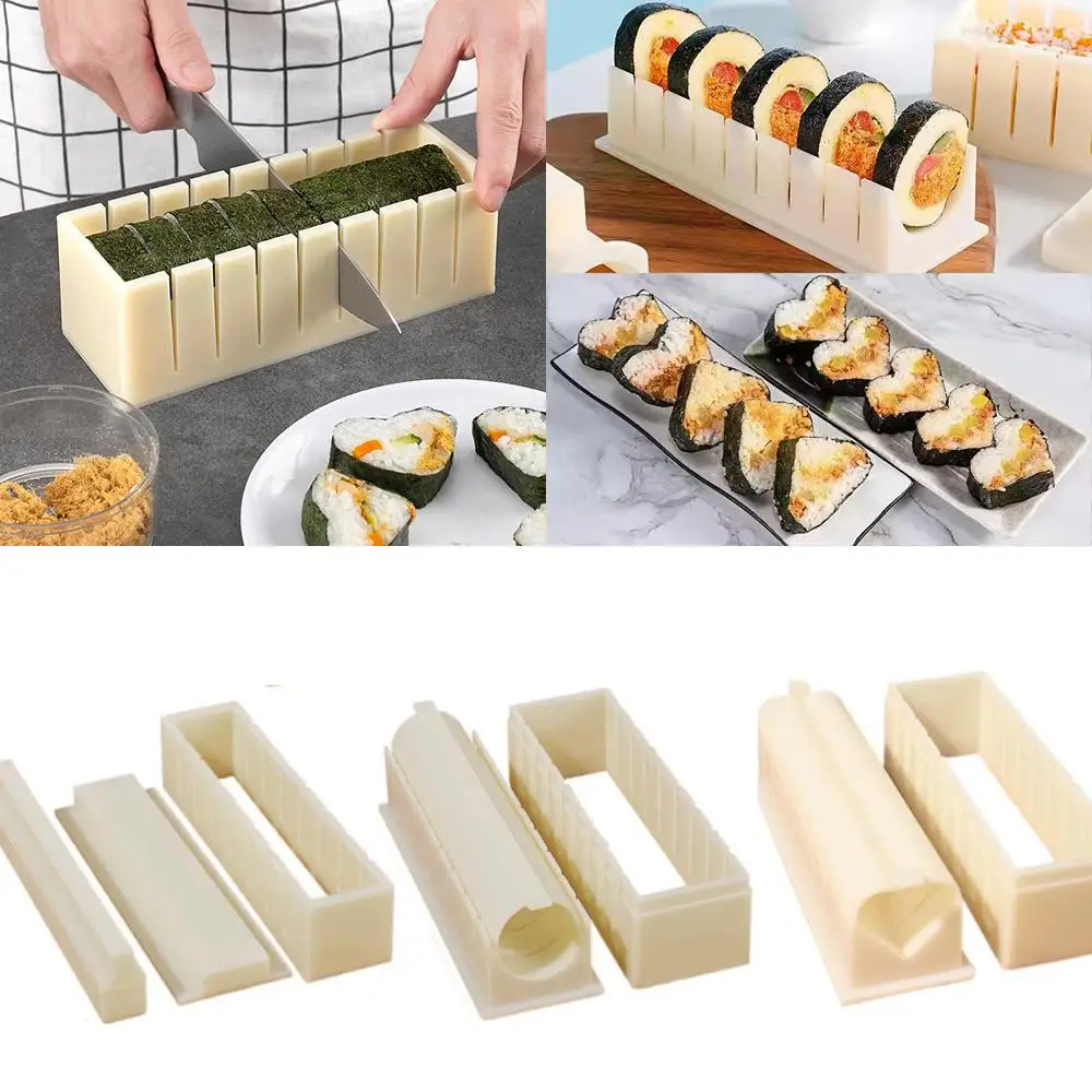 3 unids/set Kit de equipo para hacer Sushi, molde de rollos de Sushi Kimbap de plástico, molde cuadrado Circular de arroz en forma de corazón, juego de herramientas para hacer Sushi