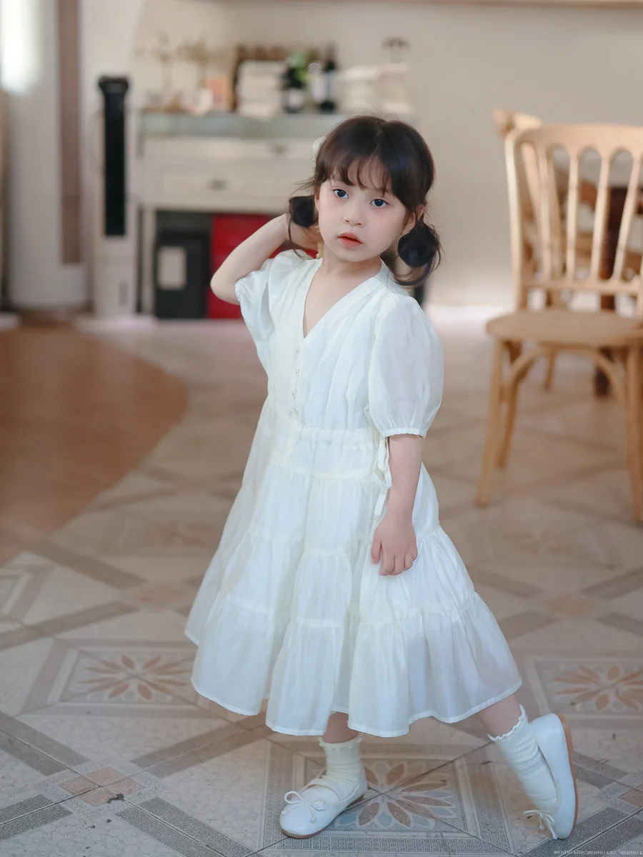 Family Matching Clothes Summer Dress Mother Daughter Solid Short Sleeve Dress Women Elegant Dress Girl Birthday Dress