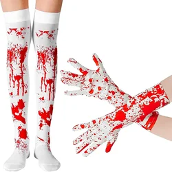 10Pairs Halloween Bloody Socks Blood Splattered Gloves Cosplay Stockings High Socks Halloween Costume Accessory for Women Girls