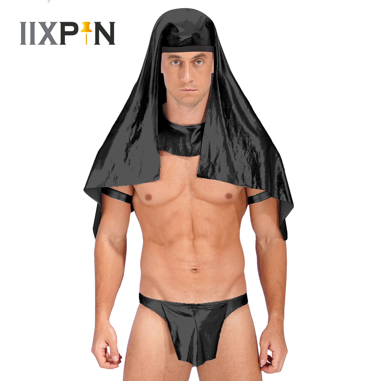 Herren ägyptischen Gott Kostüme Halloween Pharao Rollenspiel Bühne Performance Outfit Kopf bedeckung Kragen Armbänder G-String Tanga Sets