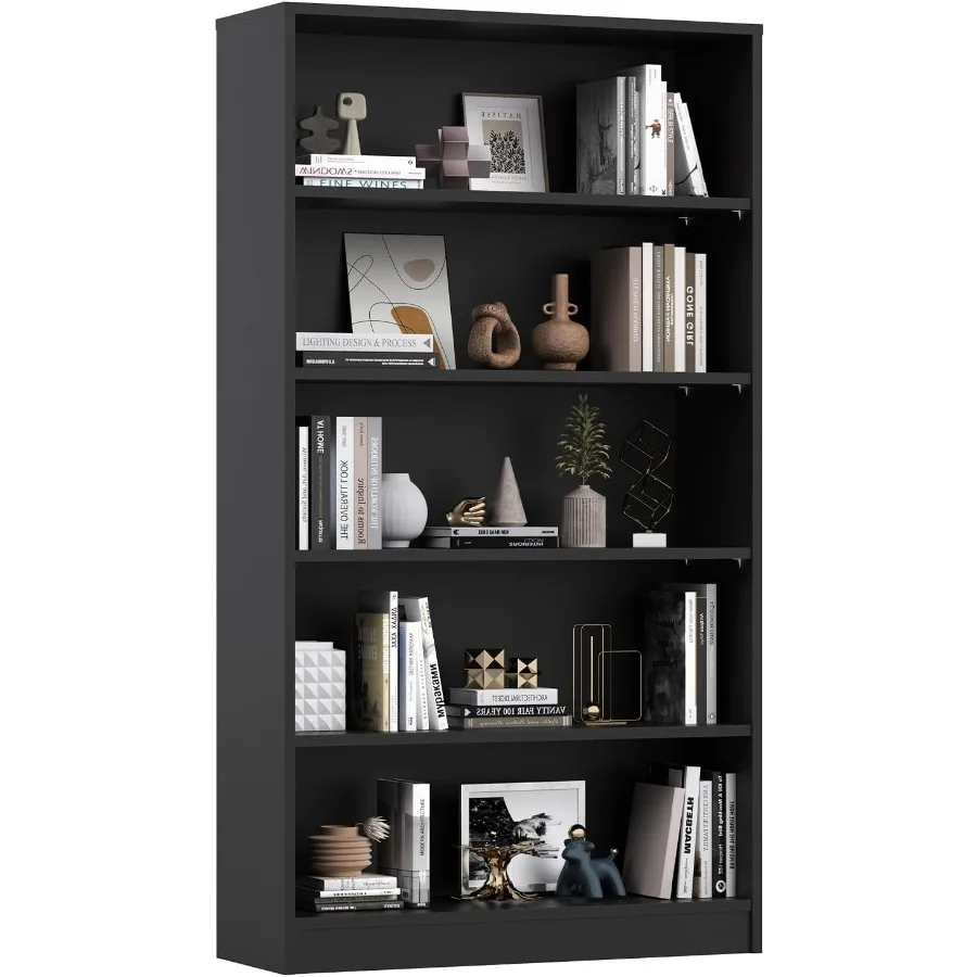 خزانة كتب بطول 60 بوصة مكونة من 5 أرفف، منظم تخزين، رف قابل للتعديل للمنزل والمكتب وغرفة الدراسة، سهل Assey باللون الأسود #1