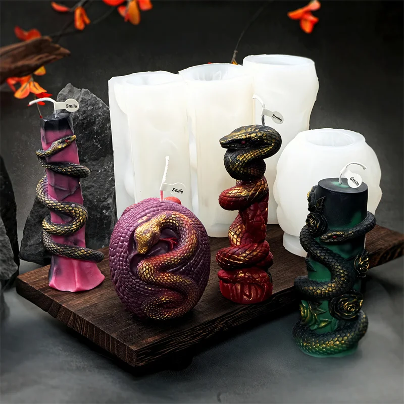 Schlangenförmige Säule Kerzenständer Silikonform DIY Spirale Schlangenrelief Schlangenei Rose Säule Designs Kerzen Gips Home Decor