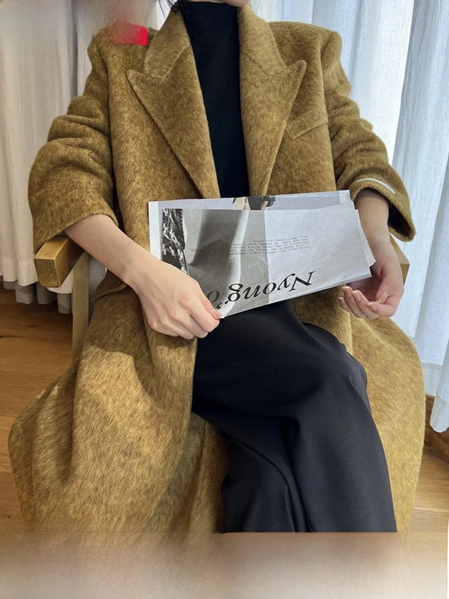 Dalian Dongye Double-Faced Camel Wool Coat Women's Mid-Length Suit Collar Jaet Premium Feel 2023 Winter Long Sve