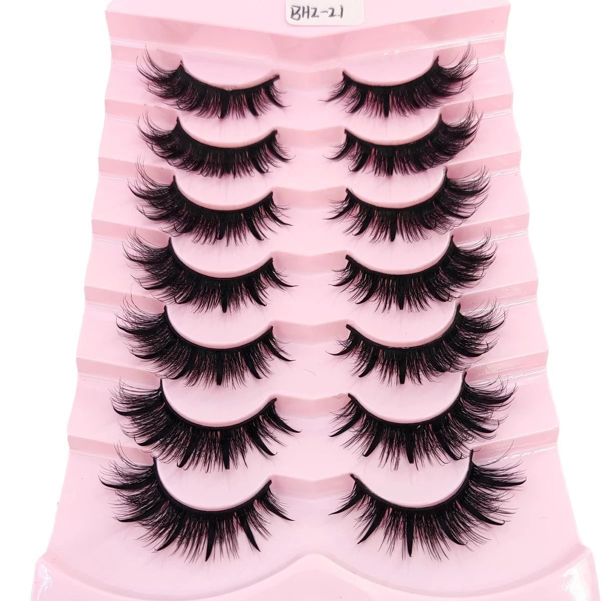 AMSDCN 7 Pairs Spiky Cartoon Style Grafted Effect False Eyelashes Natural Soft Fluffy 3D Russian Dense Fox Eye Messy Thin Strip