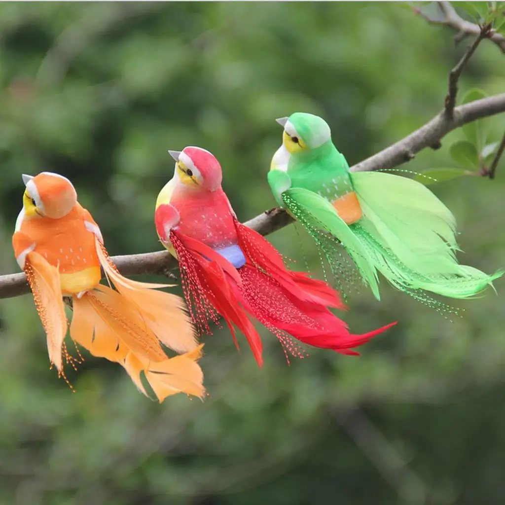 12 Pieces of Artificial Bird with Multicolored Feathers for Crafts From