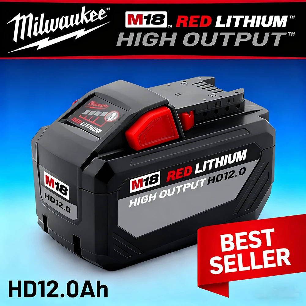 

Original Milwaukee M18 18V 12.0Ah 15-Cells 21700 Li-ion Rechargeable Battery, Replacement, for 48-11-1815 48-11-1850 Power Tools