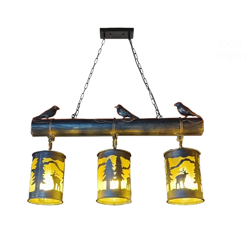 

Retro Iron Art Saloon Bar Pendant Lamp Industrial Style Forest Element Birdie Restaurant Checkstand Decorative Illumination