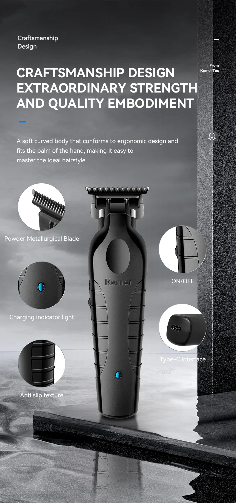 Kemei 2299 Kabelloser Haarschneider für Friseure, 0mm Zero-Gap-Graviermaschine, Detailer, Professionelle Elektrische Finishing-Schneidemaschine – Detail 6