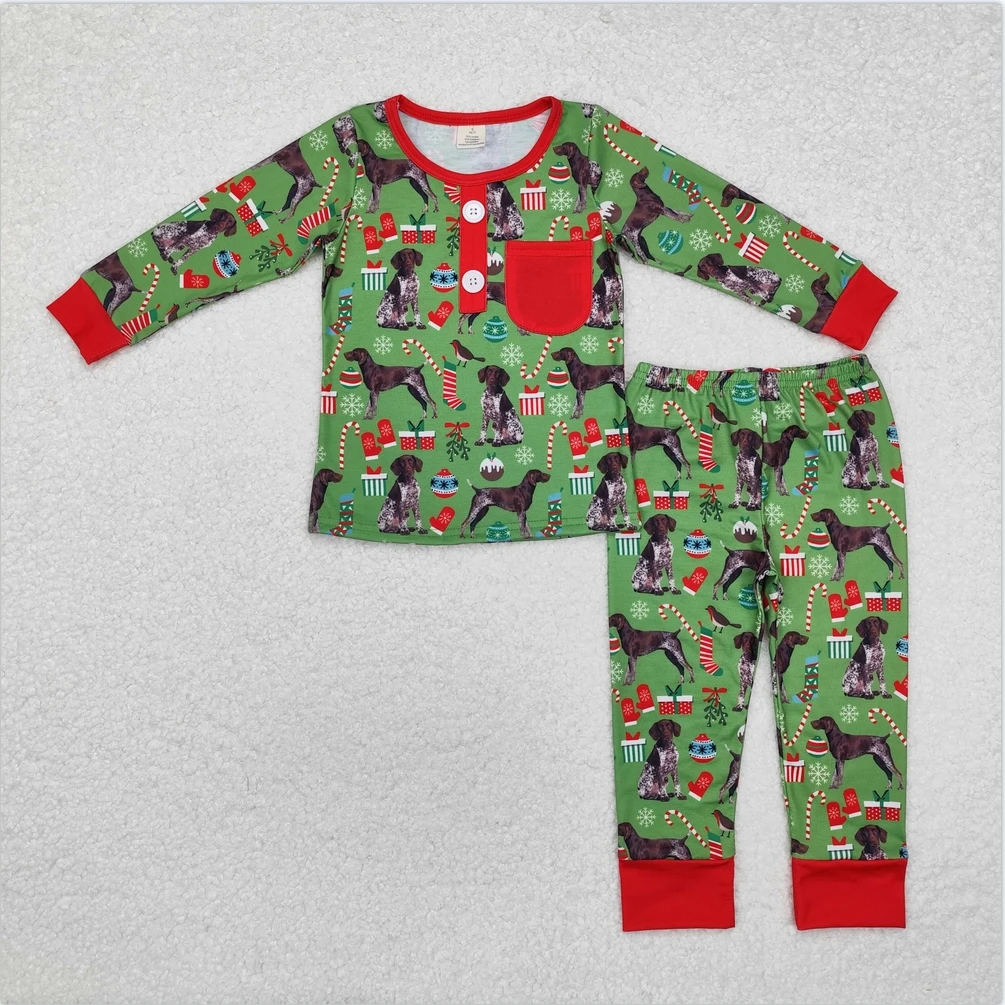 Wholesale Baby Boys Pajamas Sets Boutique Kids Boys Clothes Nightwear Bamboo Pajamas Christmas Party Dog Gift Sleepwear