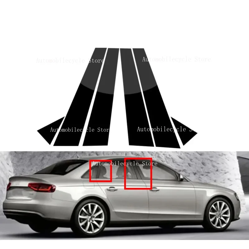6PCS Glossy Black Pillar Posts Fit For Audi A4 B8 B8.5 S4 2009 2010 2011 2012 2013 2014 Window Moulding B C Center Sticker Cover